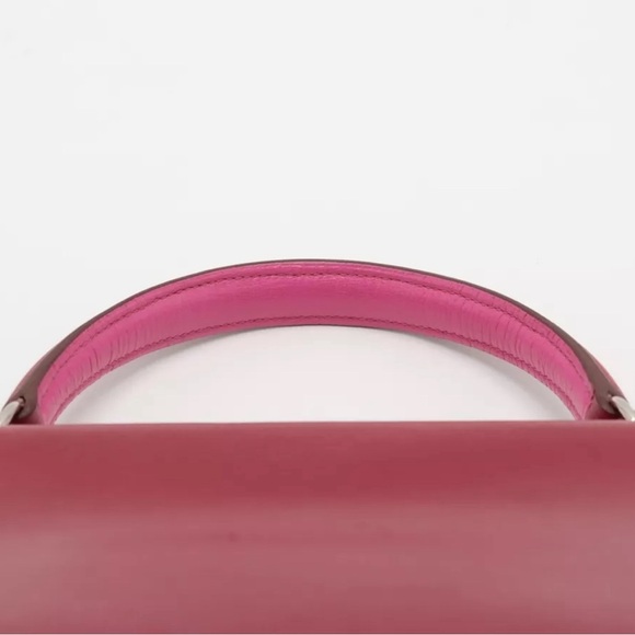 ♥️SOLD!💃🏽 AUTHENTIC HERMES Kelly 35cm Verso ROUGE & Pink Rose Tyrian Leather - Picture 7 of 9